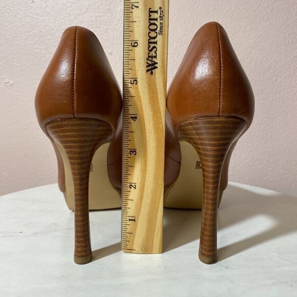 ANNE KLEIN Brown Leather Peep Toe Platform Pumps - Picture 5 of 6